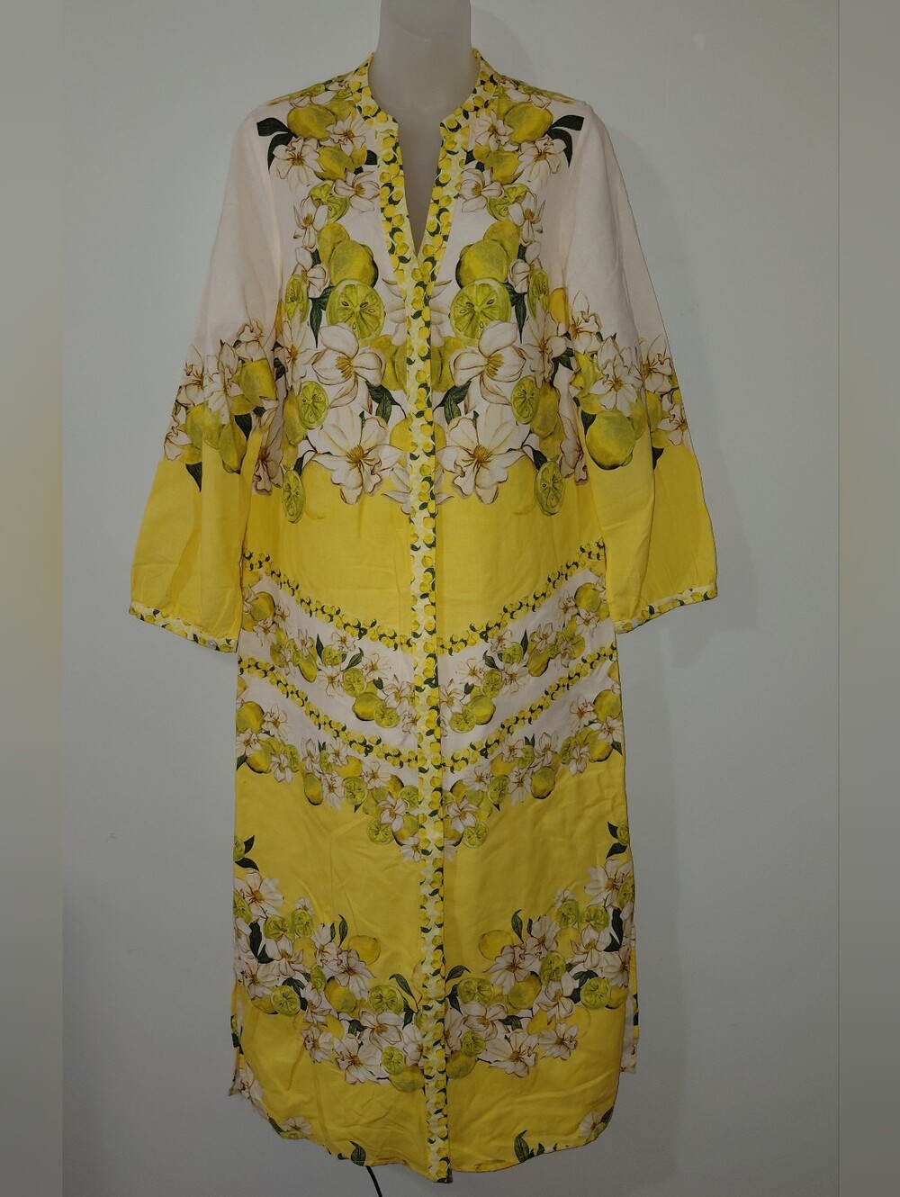 Anna Cate Lemon Summer Riley Caftan Midi Dress Yellow Floral Small Tuckernuck